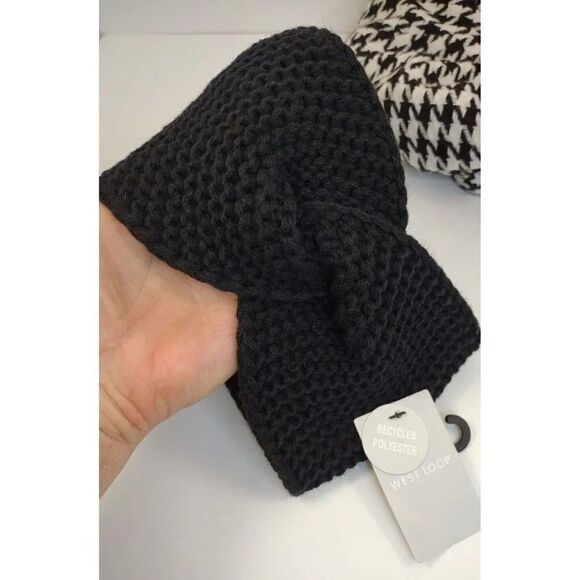 west loop Headband Black knit Front Criss Cross Solid Acrylic NWT - Picture 7 of 8